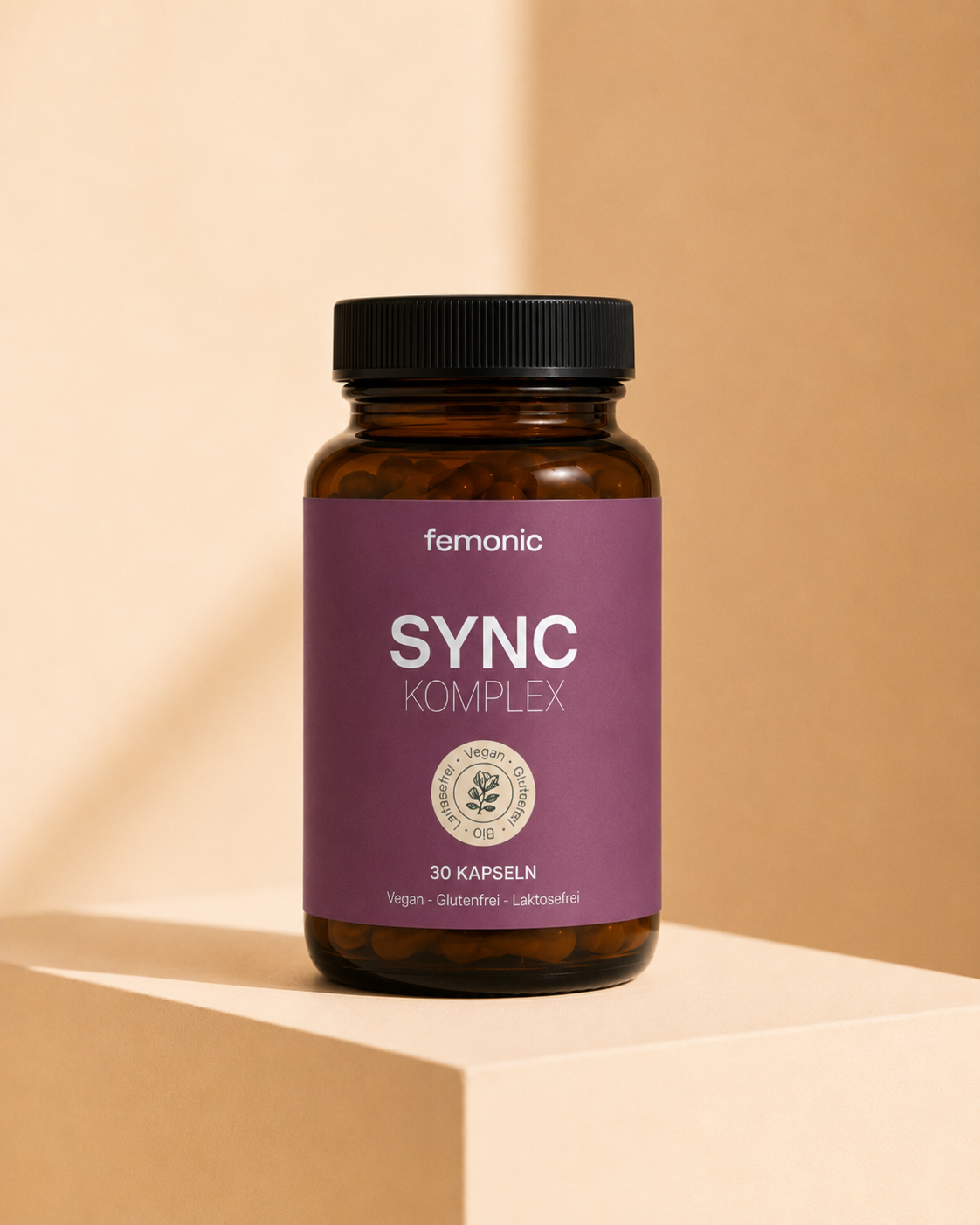 femonic Produktdose, minimalistisch, Creme-Hintergrund.